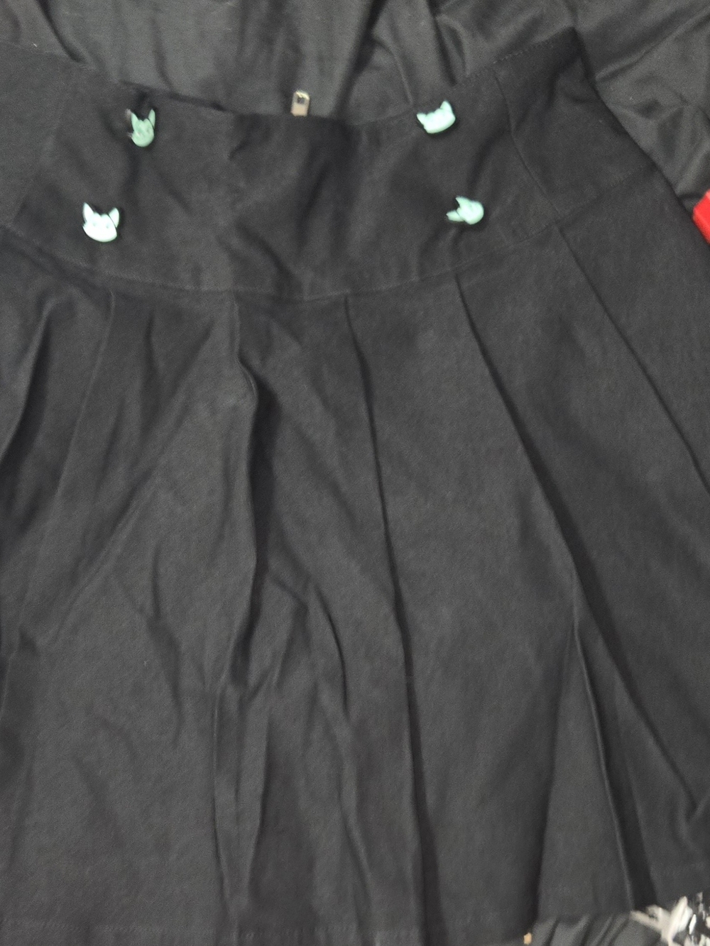 Killstar Black Skater Skirt with Mint Cat-Head Buttons